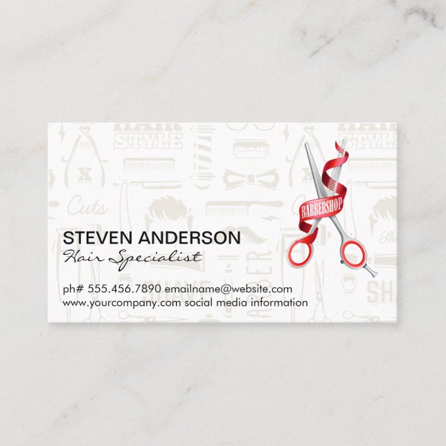 Hair Clippers Scissor | Barber Pattern | Metal Business Card (Front)