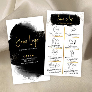 Hair Color Aftercare Guide Black & Gold Salon Logo Business Card