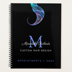  Hair Colourist Stylist Opal Blue on Black Monogra Planner