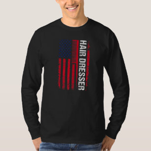 Hair Dresser American Flag Salon Hairstylist Barbe T-Shirt