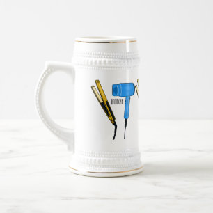 Hair dryer & hair straightener illustration beer stein