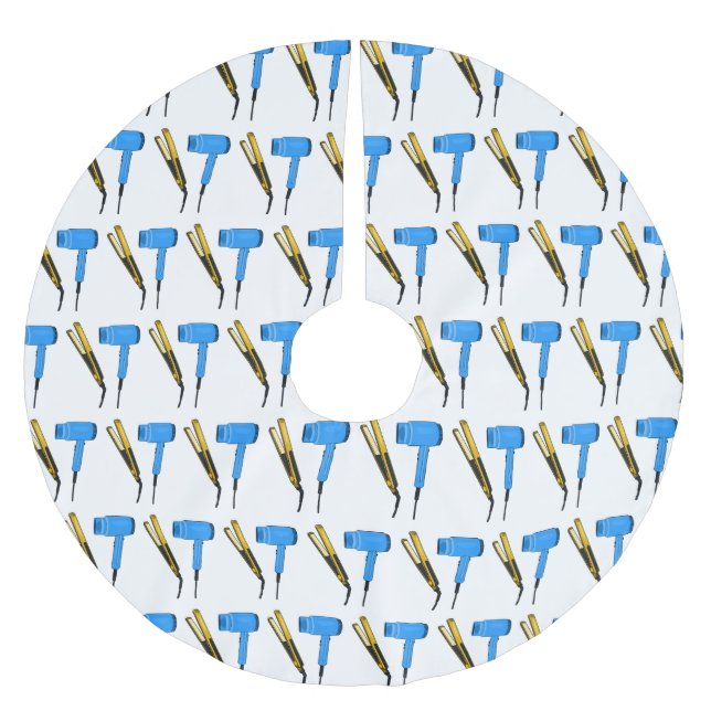 Hair dryer & hair straightener illustration brushed polyester tree skirt (Front)