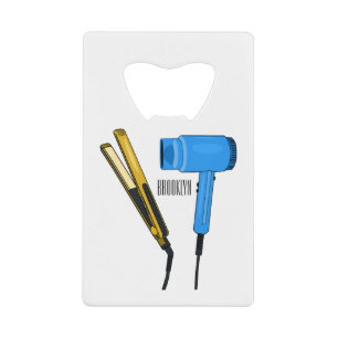 Hair dryer & hair straightener illustration credit card bottle opener