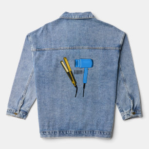 Hair dryer & hair straightener illustration denim jacket