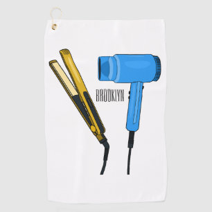 Hair dryer & hair straightener illustration golf towel