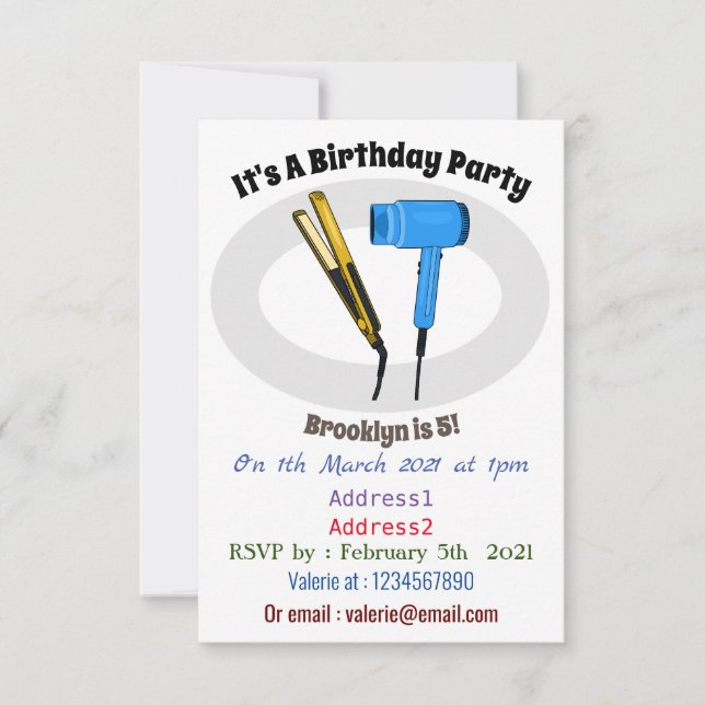Hair dryer & hair straightener illustration invitation (Front)
