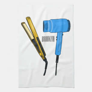 Hair dryer & hair straightener illustration kitchen towel
