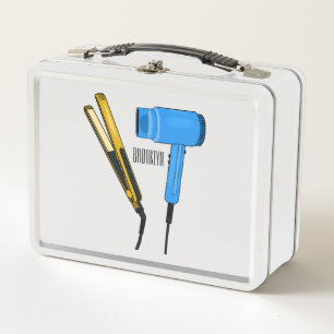 Hair dryer & hair straightener illustration metal lunch box