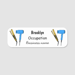 Hair dryer & hair straightener illustration name tag
