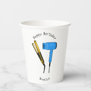 Hair dryer & hair straightener illustration paper cups