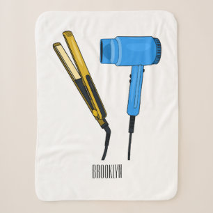 Hair dryer & hair straightener illustration sherpa blanket