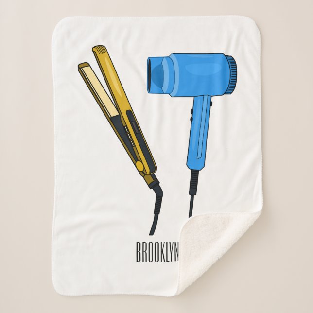 Hair dryer & hair straightener illustration sherpa blanket (Front)