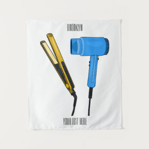 Hair dryer & hair straightener illustration tapestry