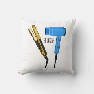 Hair dryer & hair straightener illustration throw pillow