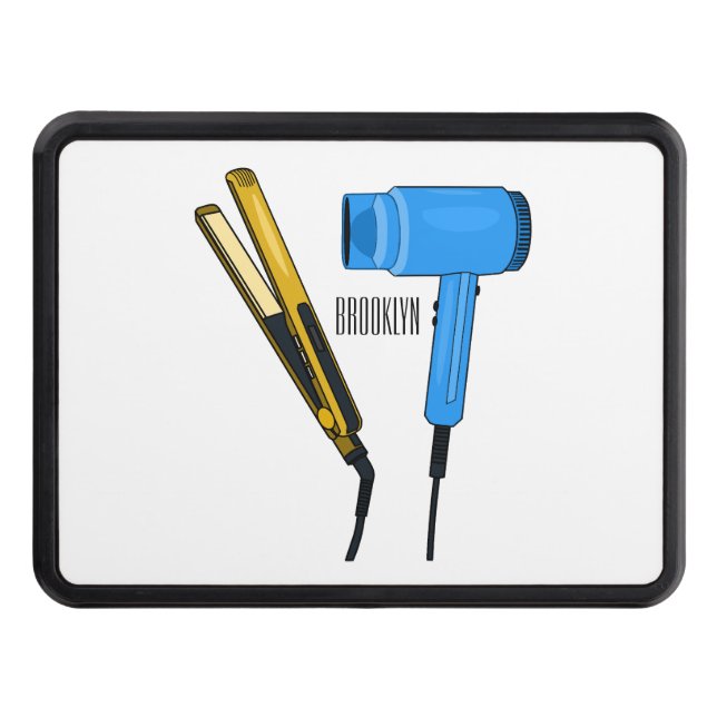 Hair dryer & hair straightener illustration trailer hitch cover (Front)