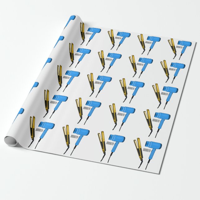 Hair dryer & hair straightener illustration wrapping paper (Unrolled)
