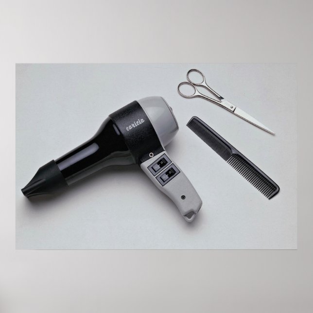 Hair dryer with scissors and comb poster (Front)