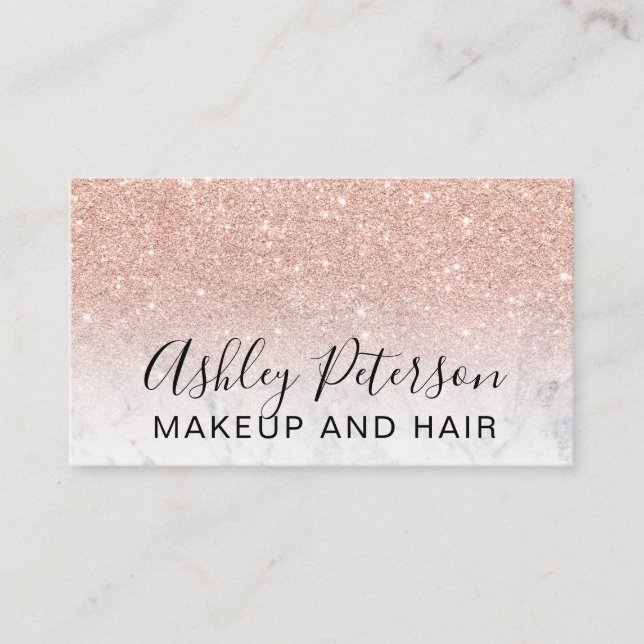 hair elegant typography marble rose gold glitter business card (Front)