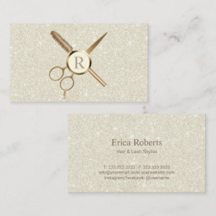 Hair & Lash Stylist Gold Monogram Elegant Ivory Business Card