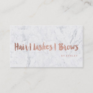 Hair lashes brows faux rose gold typography marble business card
