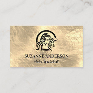 Hair Logo Gold Metallic Background Business Card