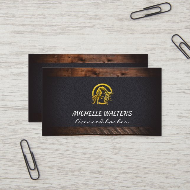 Hair Logo | Leather Wood Business Card (Front/Back In Situ)
