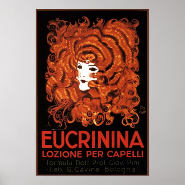 Hair Lotion, Italy, Eucrinina Vintage Advertising Poster (Front)