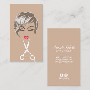 Hair & Makeup Artist Modern Short Haircut Girl Business Card