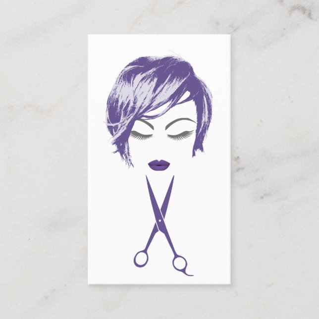 Hair & Makeup Artist Violet Short Haircut Girl Business Card (Front)