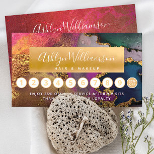 Hair makeup marble watercolor gold hot pink green loyalty card