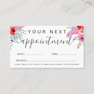 Hair makeup mint pink floral watercolor script appointment card