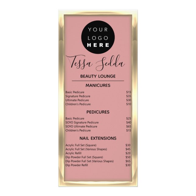 Hair Makeup Nails Manicure Pedicure Rose Gold Rack Card (Front)