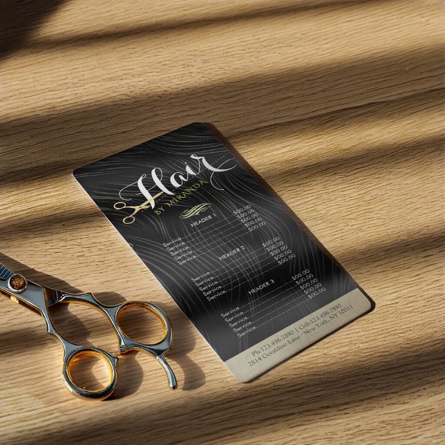 Hair Makeup Salon Price List Black & Gold Scissors Rack Card (Creator Uploaded)