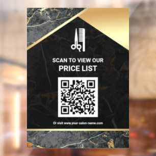 Hair Makeup Salon QR Code Price List Grey Marble Window Cling