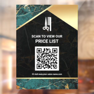 Hair Makeup Salon QR Code Price List Teal Marble Window Cling