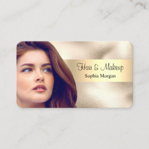 Hair & Makeup Salon, Your Photo, Gold, Vs 2 Business Card
