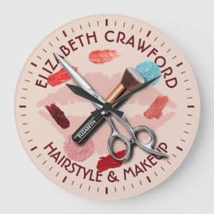Hair Makeup Stylist Beauty Salon And Your Name Large Clock