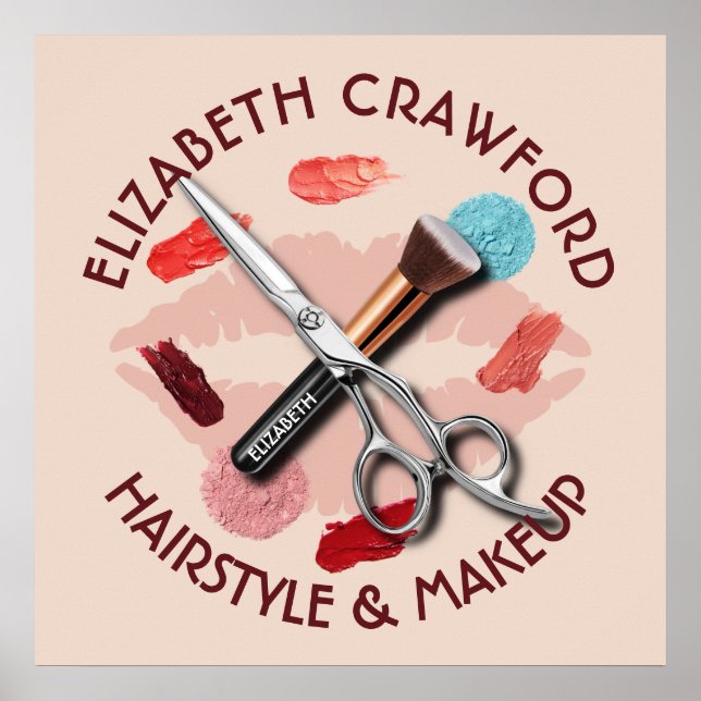 Hair Makeup Stylist Beauty Salon And Your Name Poster (Front)