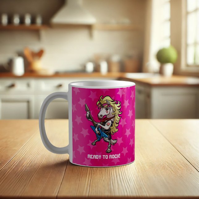 Hair Metal Glam Unicorn With Star Guitar Cartoon Coffee Mug (Creator Uploaded)