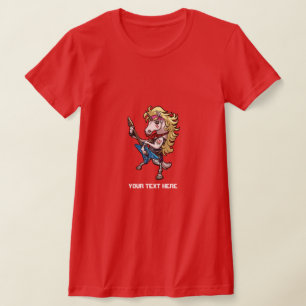 Hair Metal Glam Unicorn With Star Guitar Cartoon T-Shirt