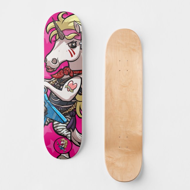 Hair Metal Star Guitar Glam Cartoon Unicorn Skateboard (Front)