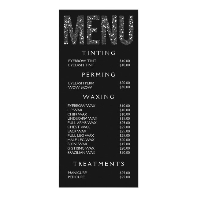 Hair Nail Salon Beautician Menu Price List (Front)