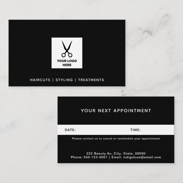 Hair Salon Add Your Logo Black Appointment Card (Front/Back)