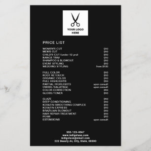 Hair Salon Add Your Logo Black Price List Flyer