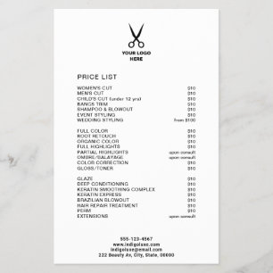 Hair Salon Add Your Logo Service Menu Price List