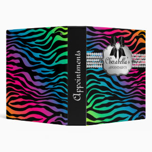 Hair Salon Appointment Book Zebra Rainbow Binder