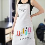 Hair salon big typography scissors hairstylist apron<br><div class="desc">Trendy big HAIR typography colourful red,  yellow,  mint blue,  and pink letters with scissors making a modern hair salon hairdresser elegant plain white apron.               Easy to personalize with your details!</div>