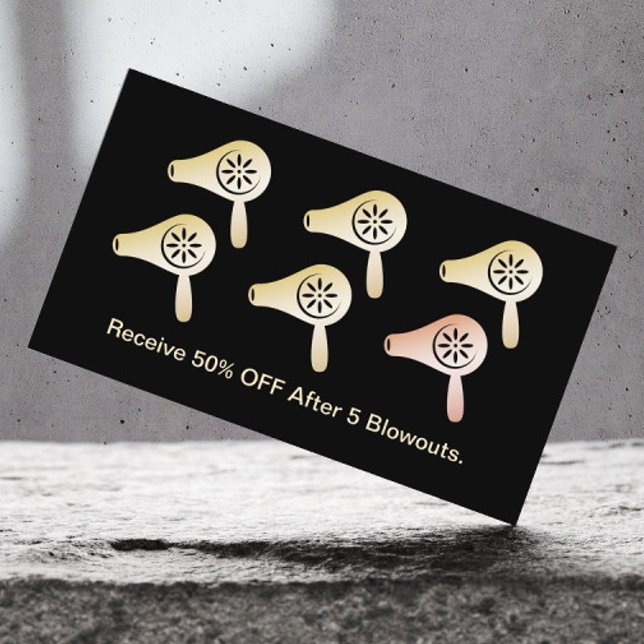 Hair Salon Blow Dry Bar Modern Black Gold Loyalty (Creator Uploaded)