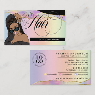 Hair Salon, Braid Stylist, Loctician Rainbow Glam Business Card
