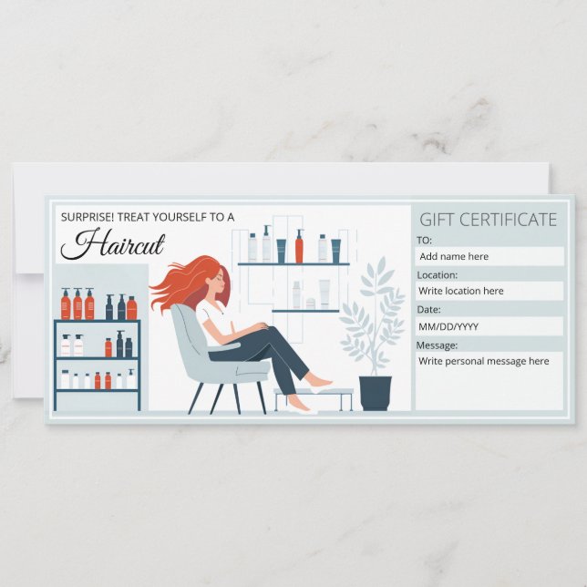 Hair Salon Gift Certificate Template, Haircut Gift Invitation (Front)